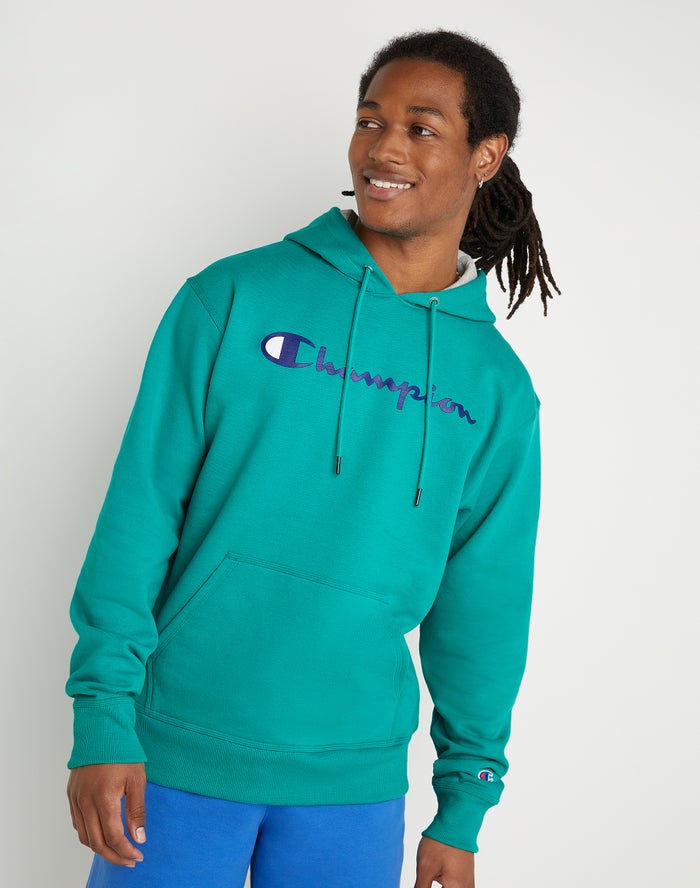 Champion Powerblend Fleece Script Logo Erkek Kapşonlu Sweatshirt Yeşil ( STGOHM853 )